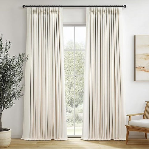 100 Inches Long 100% Blackout Brich Linen Curtains, Farmhouse Pinch Pleated by Topfinel