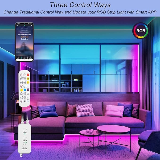 LED Remote Replacement with Controller, Bluetooth RGB LED Controller Set with APP/Music Sync Only Compatible with 12V 10mm RGB LED Lights Strip (12V/36W Power Adapter Included)