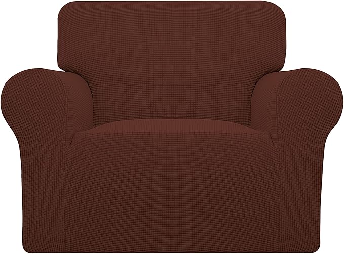 Easy-Going Stretch Oversized Chair Sofa Slipcover 1-Piece Couch Sofa Cover Furniture Protector Soft with Elastic Bottom for Kids Spandex Jacquard Fabric Small Checks Coffee