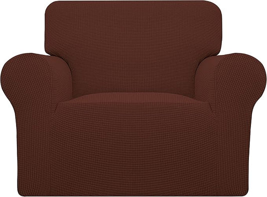 Easy-Going Stretch Oversized Chair Sofa Slipcover 1-Piece Couch Sofa Cover Furniture Protector Soft with Elastic Bottom for Kids Spandex Jacquard Fabric Small Checks Coffee