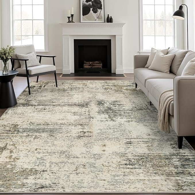 9x12 Area Rug Living Room: Modern Washable Soft Carpet Ash Brown | by FXRHLP