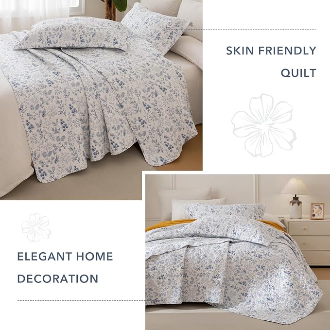 QSH 3 Pieces Floral Cotton Quilt Sets King Size - Image 3
