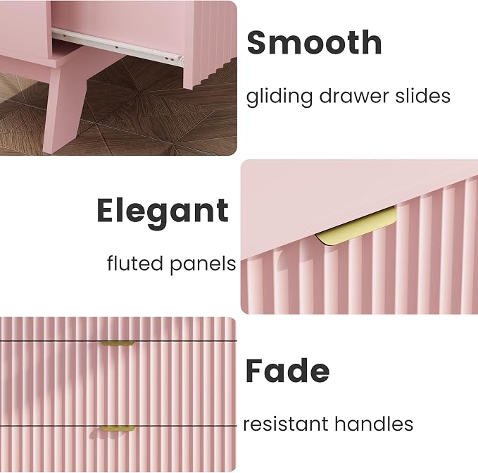 Pink Night Stand with 3 Drawers, Bedside Table & End Table, Farmhouse Night - Image 8
