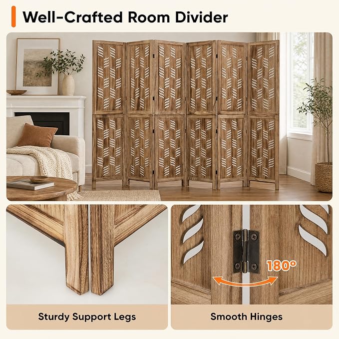 GIANTEX 6 Panel Folding Room Divider, Wood Privacy Screen - Image 8