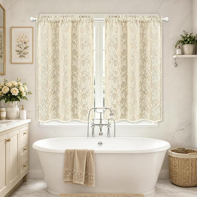 Yinhua Double Layer Kitchen Curtains 36 Inch Length Beige Blackout Curtains - Image 9