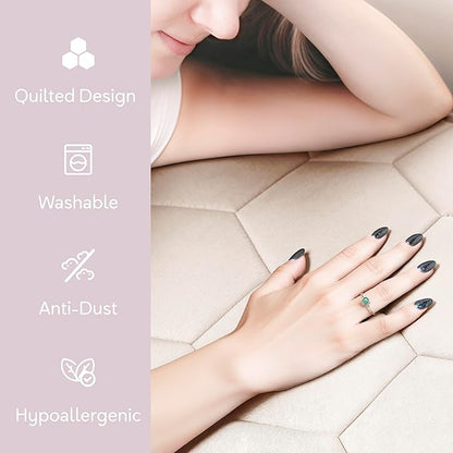 Hearth & Harbor 2 Pack Twin Size Quilted Fitted Mattress Pad Cover, 100% Waterproof Mattress Protectors, Deep Pocket Fitted Mattress Cover 8" - 21" (39" x 75", Beige Cream)