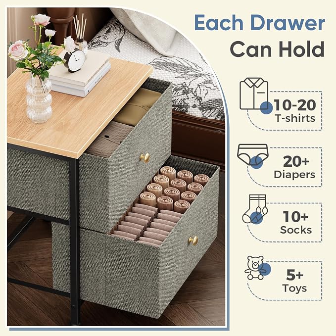 DUMOS Night Stands Set of 2, Bedside Table - Image 4
