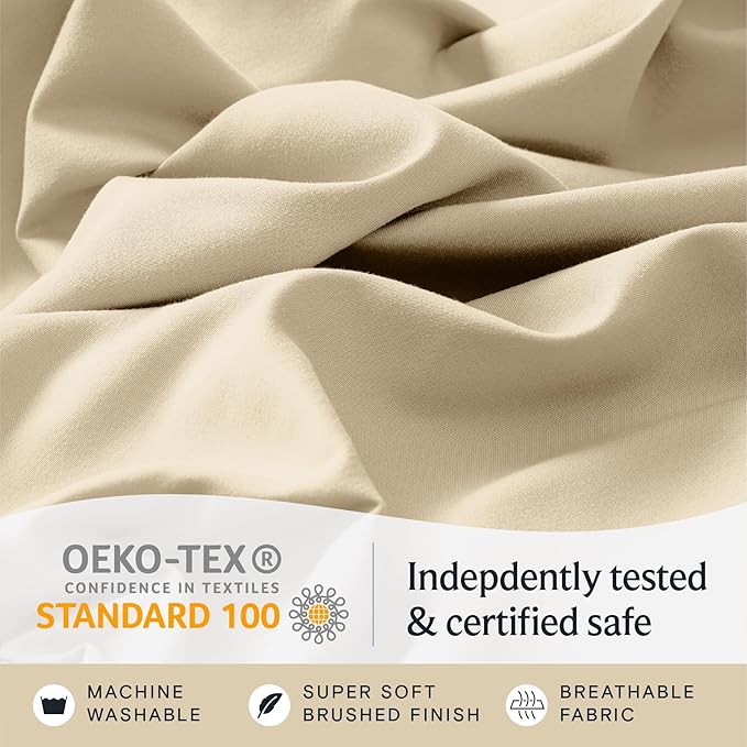 LuxClub 4 PC King Sheet Set, Deep Pockets Wrinkle Free Cooling Bed Sheets Hotel Bedding for Women, Men, Includes 1 Fitted Sheet, 1 Flat Sheet and 2 Pillowcases-Cream