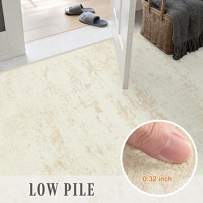 2x5 Washable Runner Rug：Modern Abstract Kitchen Soft Carpet Beige | - Image 7