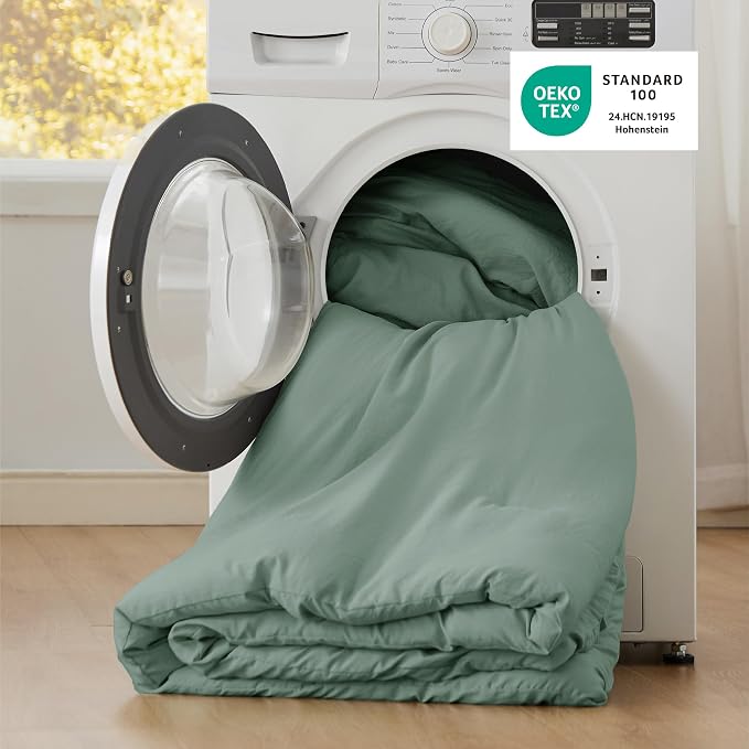 Bedsure Super King Plus Comforter Set, Sage Green Soft Prewashed Bedding - Image 5