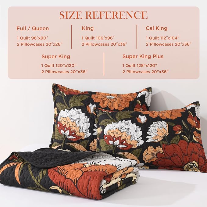Oversized King Quilt Set Black, 120x120 Floral Super King Bedspread | 3 Pieces - Image 6