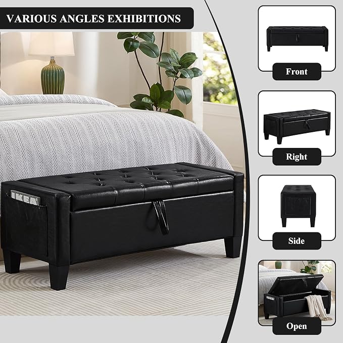 Modern Storage Ottoman Bench, PU Leather Upholstered End of Bed Bench - Image 6