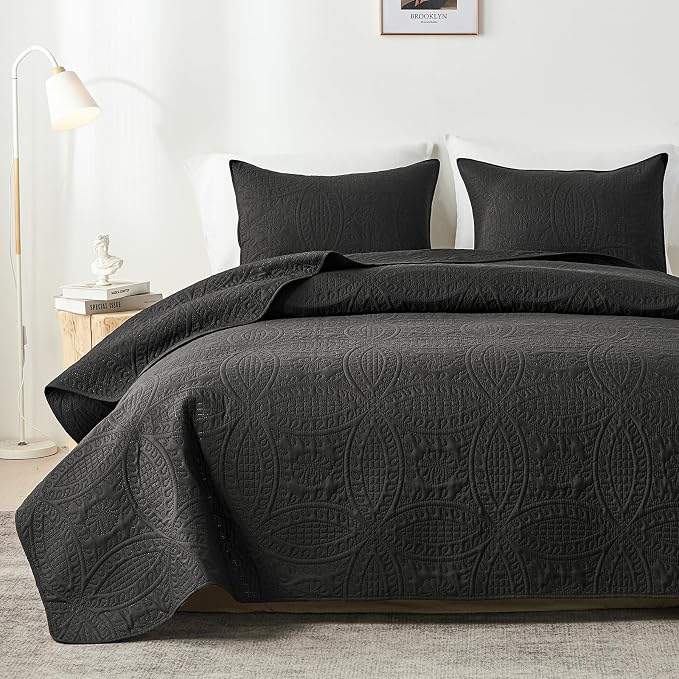 akkialla 118"x106" Black California King Quilt Set, Oversized Floor-Length by akkialla