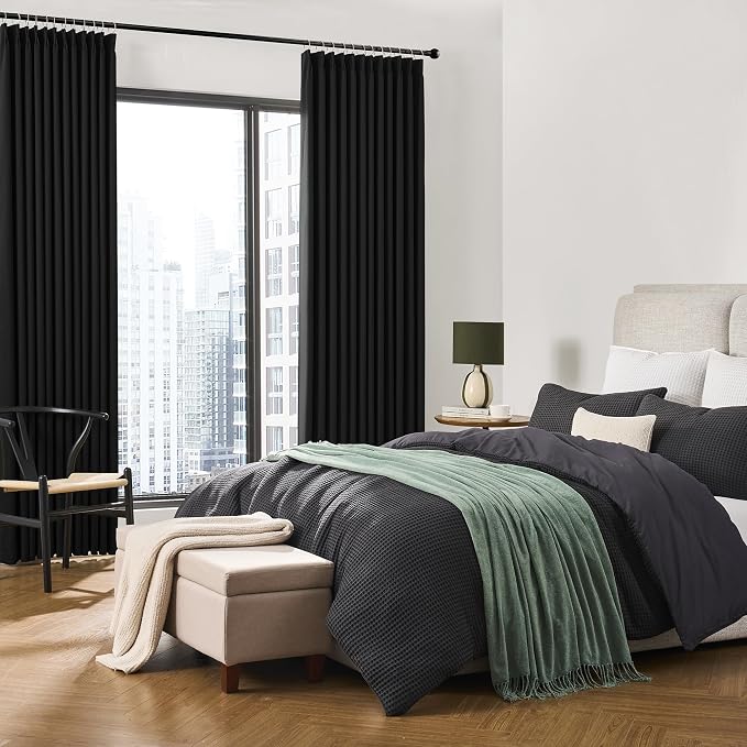 Black Curtains Blackout 100 Inches Long, Luxury Faux Silk Polyester Pinch - Image 4