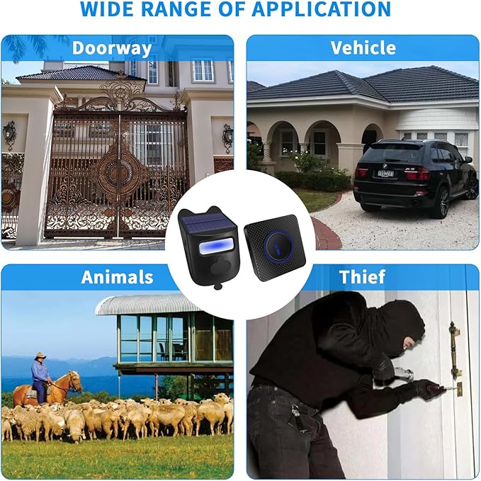 Qumox Solar-Powered Driveway Alert System - Wireless Motion Sensor Doorbell with Weatherproof Design for Home and Business Security (1 Sensor & 1 Receiver)