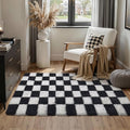 Checkered Rug 4x6 for Kids Room Black and White Soft Shag Rugs | Machine by PureCozy