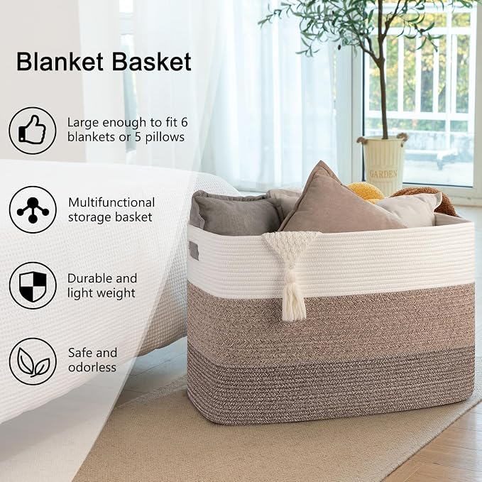 OIAHOMY 108L Extra Large Blanket Basket Dog Toy Basket radient Dark Brown | - Image 6