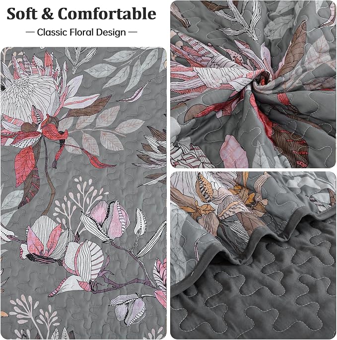 Dintszyayue Quilt Queen Size Grey, Soft Microfiber Lightweight Farmhouse Bed - Image 7