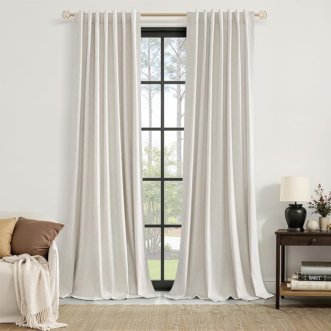 100% Blackout Linen Curtains for Bedroom 90 inches Long, Thermal Insulated Room by Guken