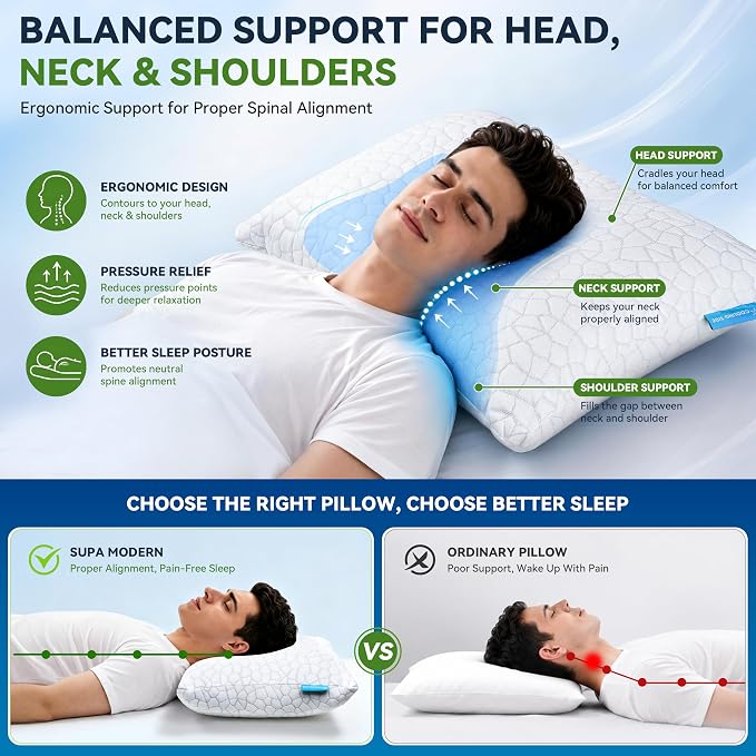 SUPA MODERN Cooling Pillow Standard Size Set of 2, CertiPUR-US Shredded Memory - Image 6