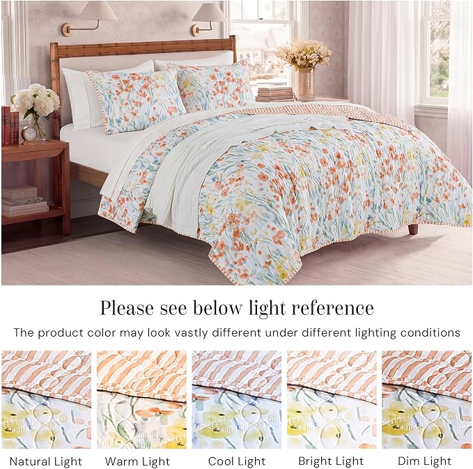 Twin/Twin XL Quilt Set-2 Pieces Soft Bedding Floral Reversible Coverlet | All - Image 8