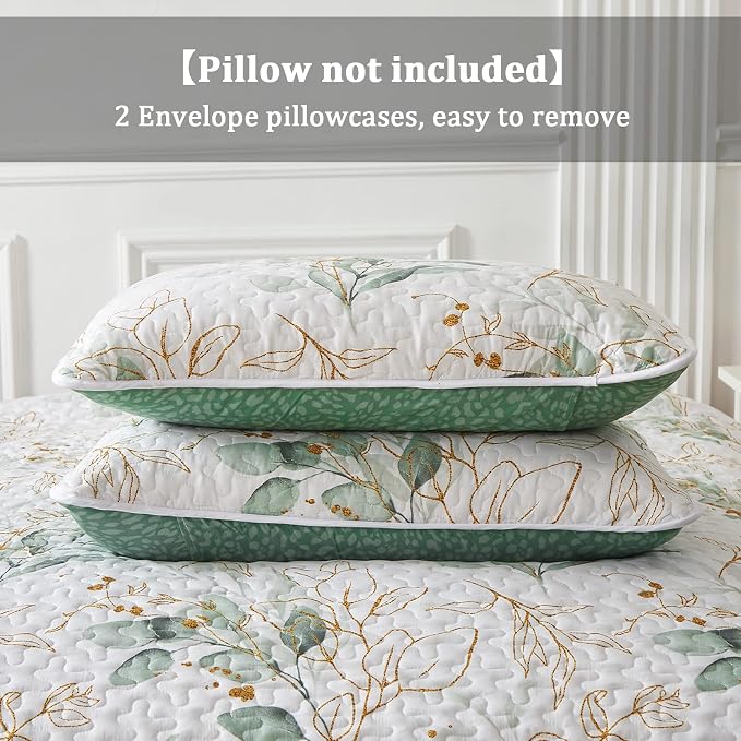 Anibedding Floral Quilt Set King Size, 3 Pieces Botanical Print Bedspread | - Image 6