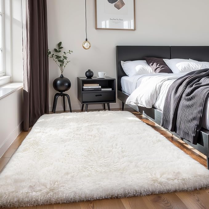 5x7 Thick Cream White Shag Rug for Girls Bedroom, Soft Plush Carpet | Ivory - Image 6