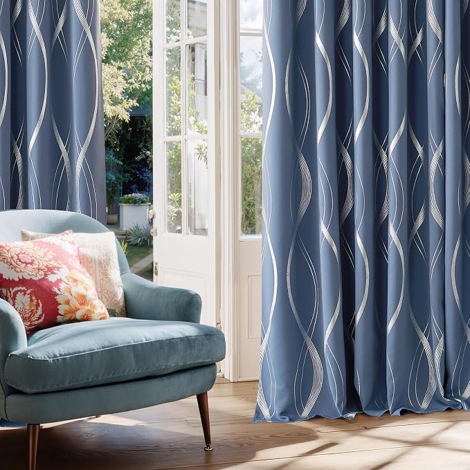 NICETOWN Stone Blue Blackout Floral Curtains 54 inch Length - Image 4