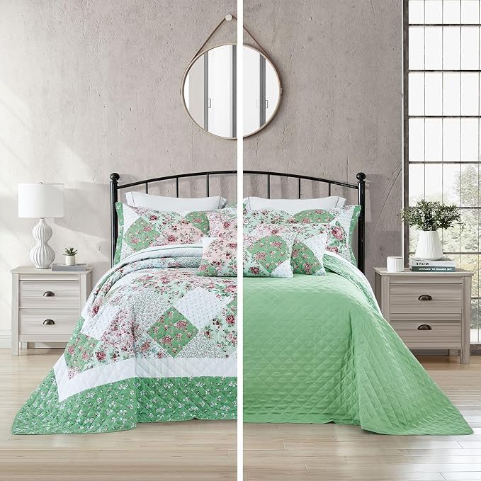 DaisyHuang Oversized King Bedspread 128x120 Extra Wide, Farmhouse Patchwork - Image 2