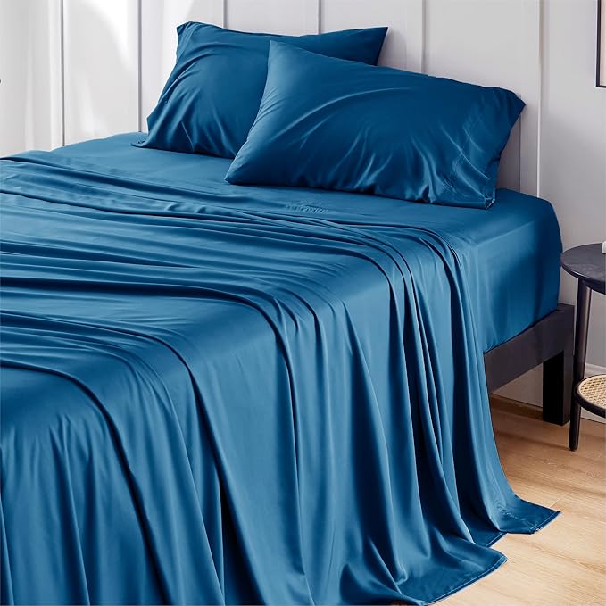 Bedsure Cooling Sheets Twin XL, Rayon Derived from Bamboo, Breathable & Soft Twin XL Sheet Sets, Deep Pocket Up to 16", Hotel Luxury Silky Dorm Bedding for Hot Sleepers, Teal