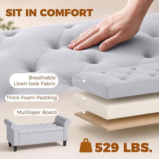 HOMCOM 47" Ottoman wih Storage End of Bed Bench - Image 7