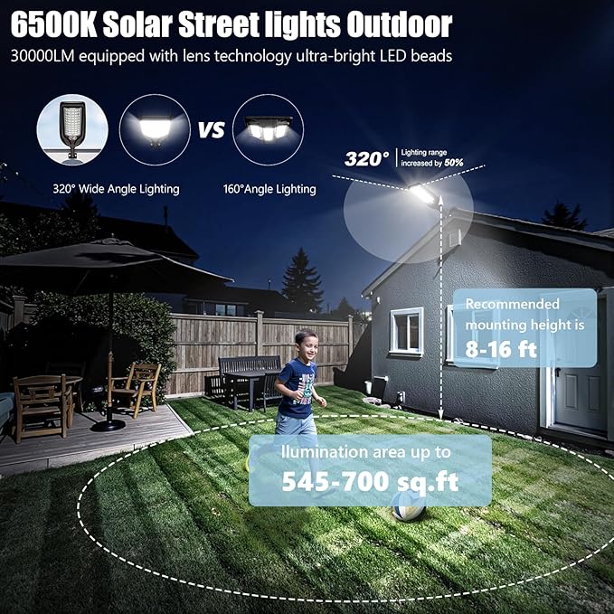Solar Street Lights Outdoor Waterproof ,30000LM Dusk to Dawn Solar Lights with Motion Sensor and Remote Control Solar Powered LED Flood Light Outside for Parking Lot, Security, Garden, Garages 4 Pack