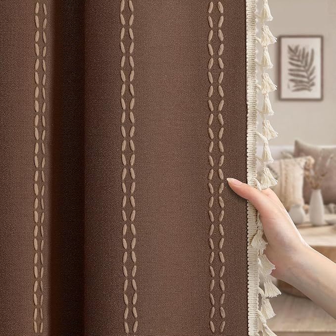 Brown 100% Boho Blackout Curtains 84 Inch 2 Panels by Unknown