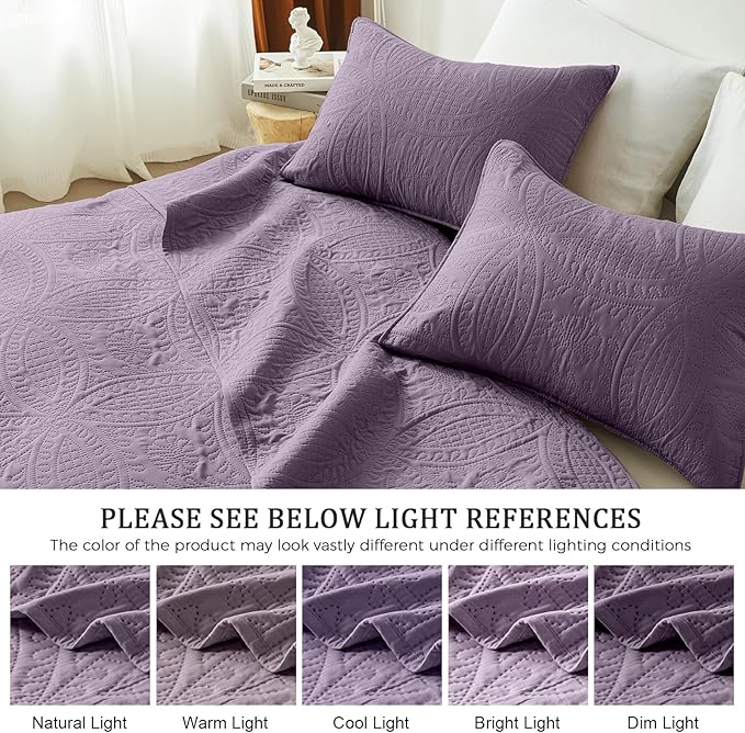akkialla Grayish Purple King/Cal King Quilt Set, Ultrasonic Lightweight - Image 5