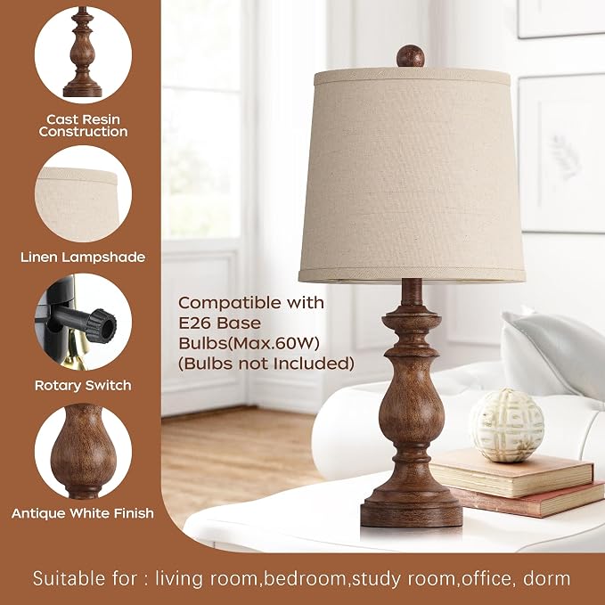 Traditional Table Lamp Set of 2, Rustic Farmhouse Table Lamps - Image 4