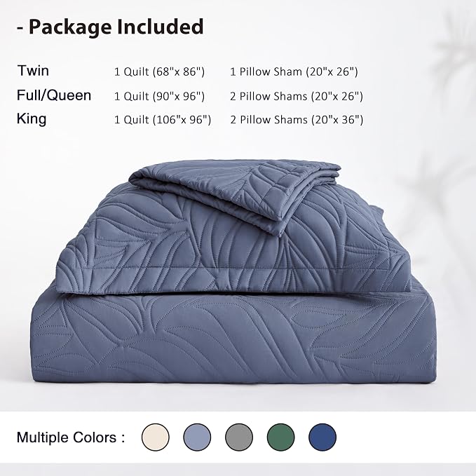 EXQ Home Quilt Set Full Queen Size Bluish Grey 3 Piece, Lightweight Soft - Image 5
