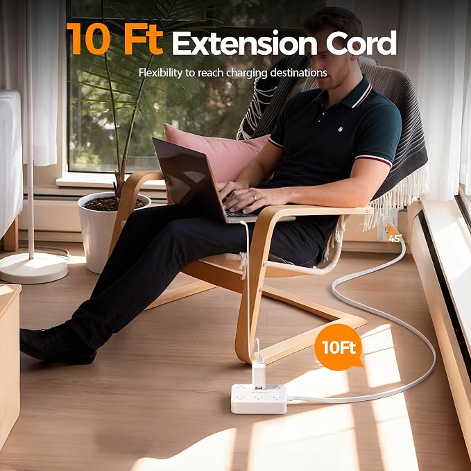 TESSAN 10Ft Grey Extension Cord - Image 4