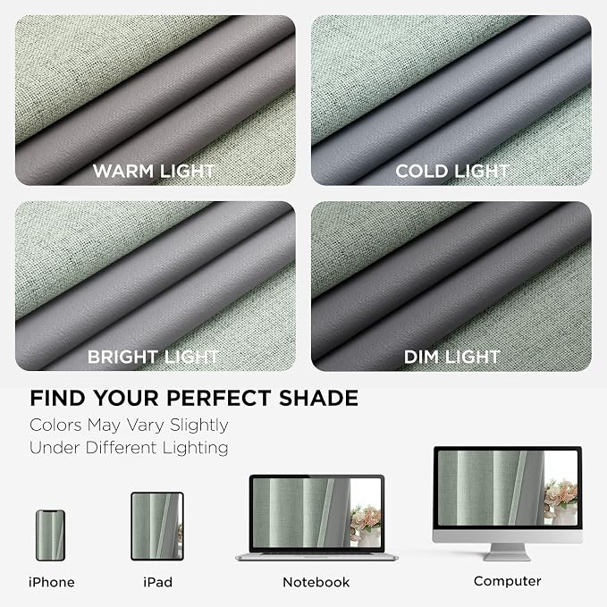Joydeco Sage Green Blackout Curtains 90 Inches, Linen 100% Blackout Curtains - Image 8