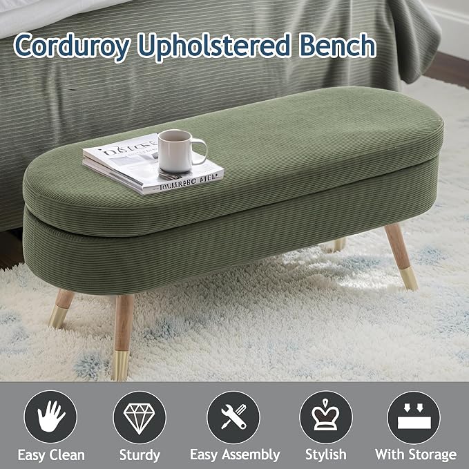 IAFIKE Oval Storage Bench 43.5" Ottoman Bench Upholstered Boucle Fabric - Image 3