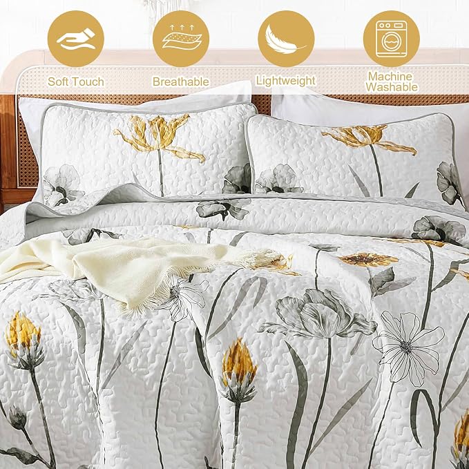 WONGS BEDDING Floral Quilt Set Queen Size - Image 7