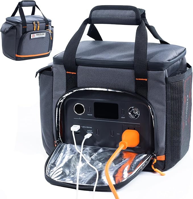 FRECOLSH Travel Carrying Case Compatible with Jackery Explorer 300/240/160, Portable Power Station Storage Case with Water- proof Bottom and Front Pockets for Jackery Accessories Solar Generator