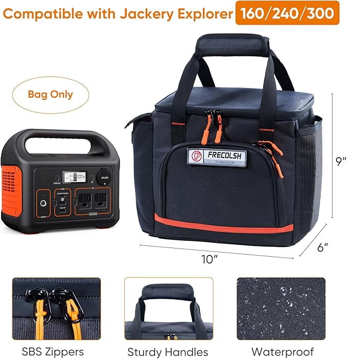 FRECOLSH Travel Carrying Case Compatible with Jackery Explorer 300/240/160, Portable Power Station Storage Case with Water- proof Bottom and Front Pockets for Jackery Accessories Solar Generator
