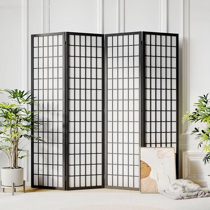 6ft Room Divider Wall Shoji Screen, 4 Panel Folding Privacy Screen by Jostyle