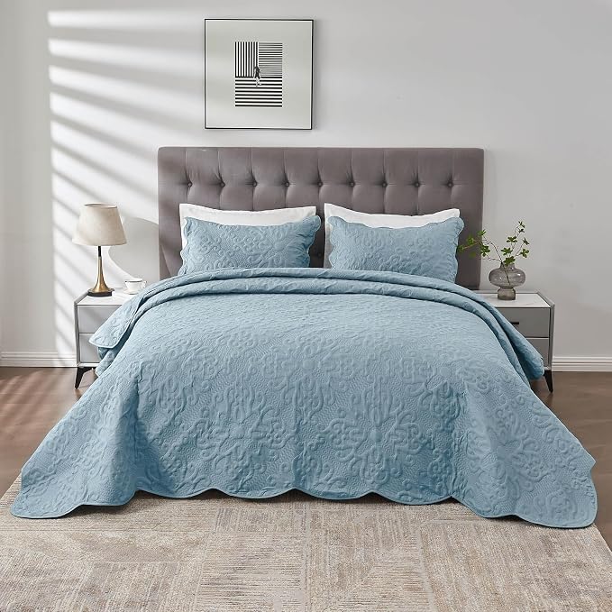 Kingnex Oversized King Bedspreads 128x120 Spa Blue | Lightweight, Extra Wide - Image 5