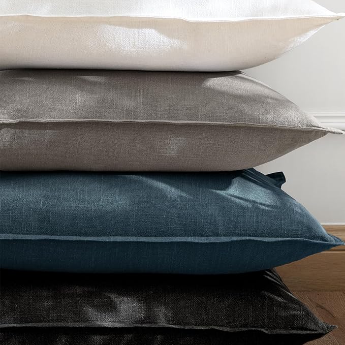 EMEMA Decorative Linen Throw Pillow Covers 24x24 Inch Cream Boho Farmhouse Neutral Couch Throw Pillows for Bed Pack of 2 Accent Pillowcase Modern Sofa Cushion Livingroom Home