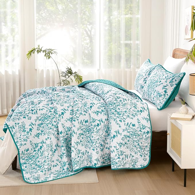 WONGS BEDDING Botanical King Quilt Bedding Set, Soft Bedspread, Polyester - Image 3