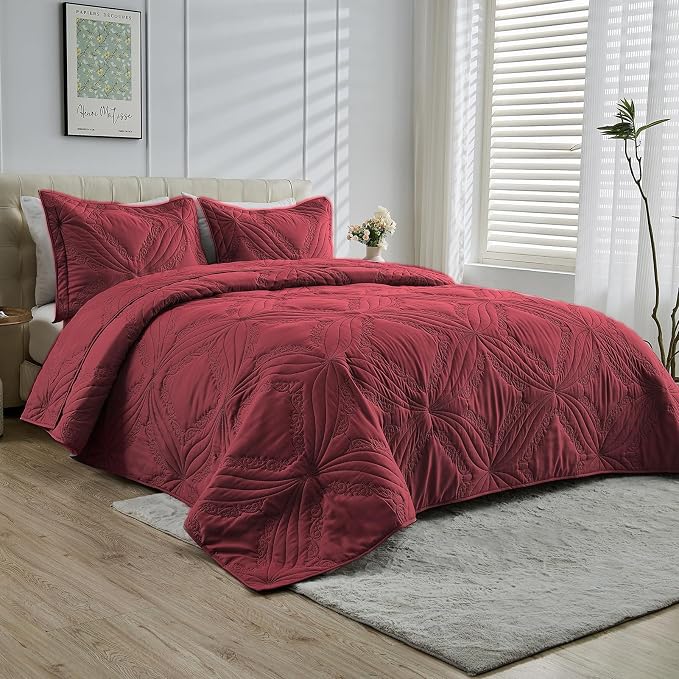 Kingnex Oversized King Bedspreads 128x120 Ultrasonic Quilted Burgundy | Extra by Kingnex