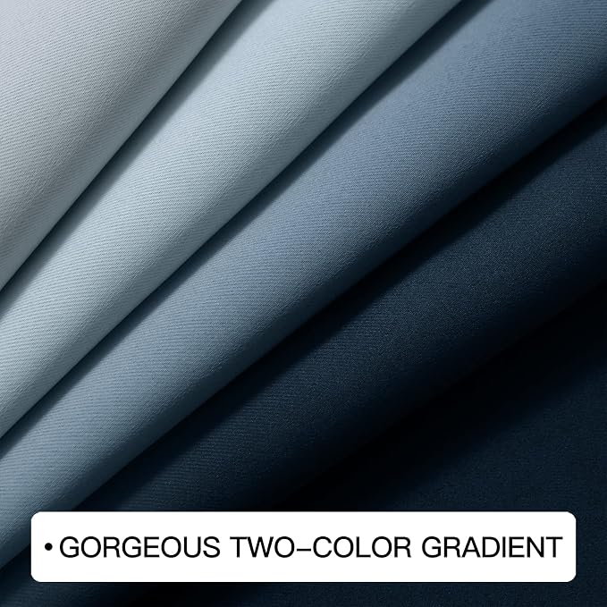 COSVIYA Grommet Room Darkening Ombre Navy Blue Curtains W42xL63 inch | Navy and - Image 4
