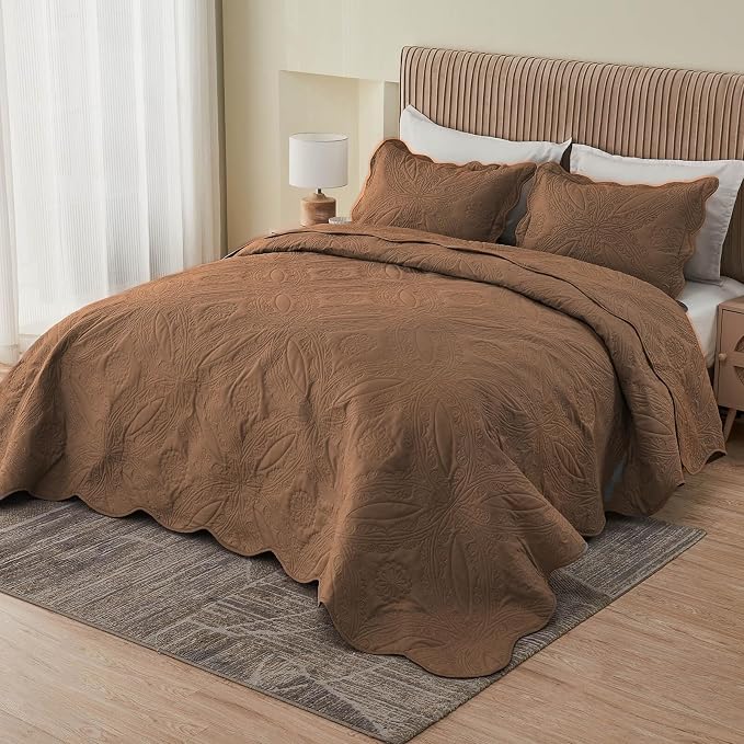 Kingnex Oversized King Bedspreads 128x120 Ultrasonic Quilted Coffee | Extra by Kingnex