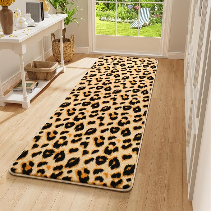 Soft Leopard Runner Rugs, 2x6 Cheetah Print Bedroom Bedside Rugs | Washable - Image 7